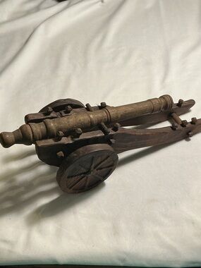 Antique Handmade unbranded Wooden Cannon Model in Dark Brown and Rustic Tones